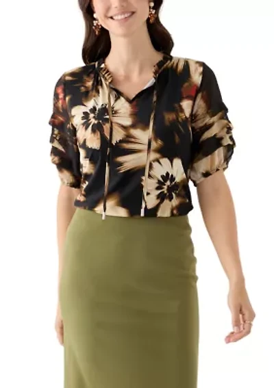 Petite Elbow Sleeve Floral Top