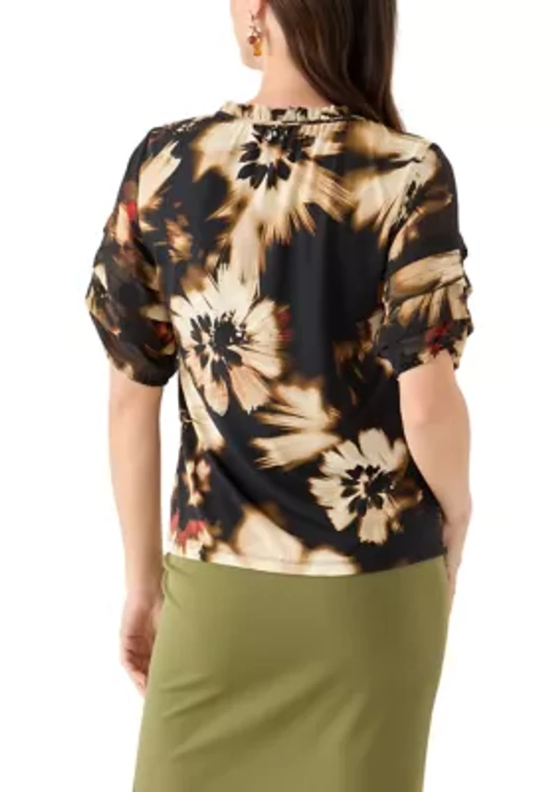 Petite Elbow Sleeve Floral Top