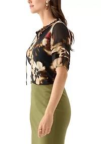 Petite Elbow Sleeve Floral Top