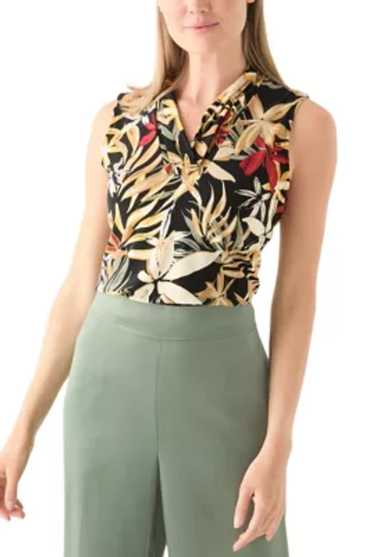 Petite Sleeveless Pleat Front Shell