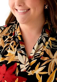 Plus Sleeveless Printed Triple Pleat Blouse