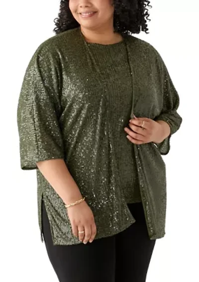 Plus Sequin Kimono Cardigan