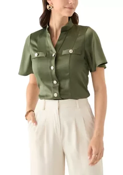 Women's Satin Puff Sleeve Blouse