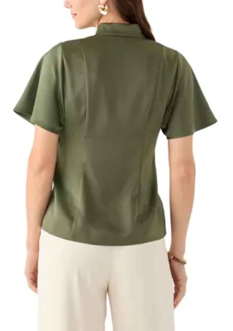 Women's Satin Puff Sleeve Blouse