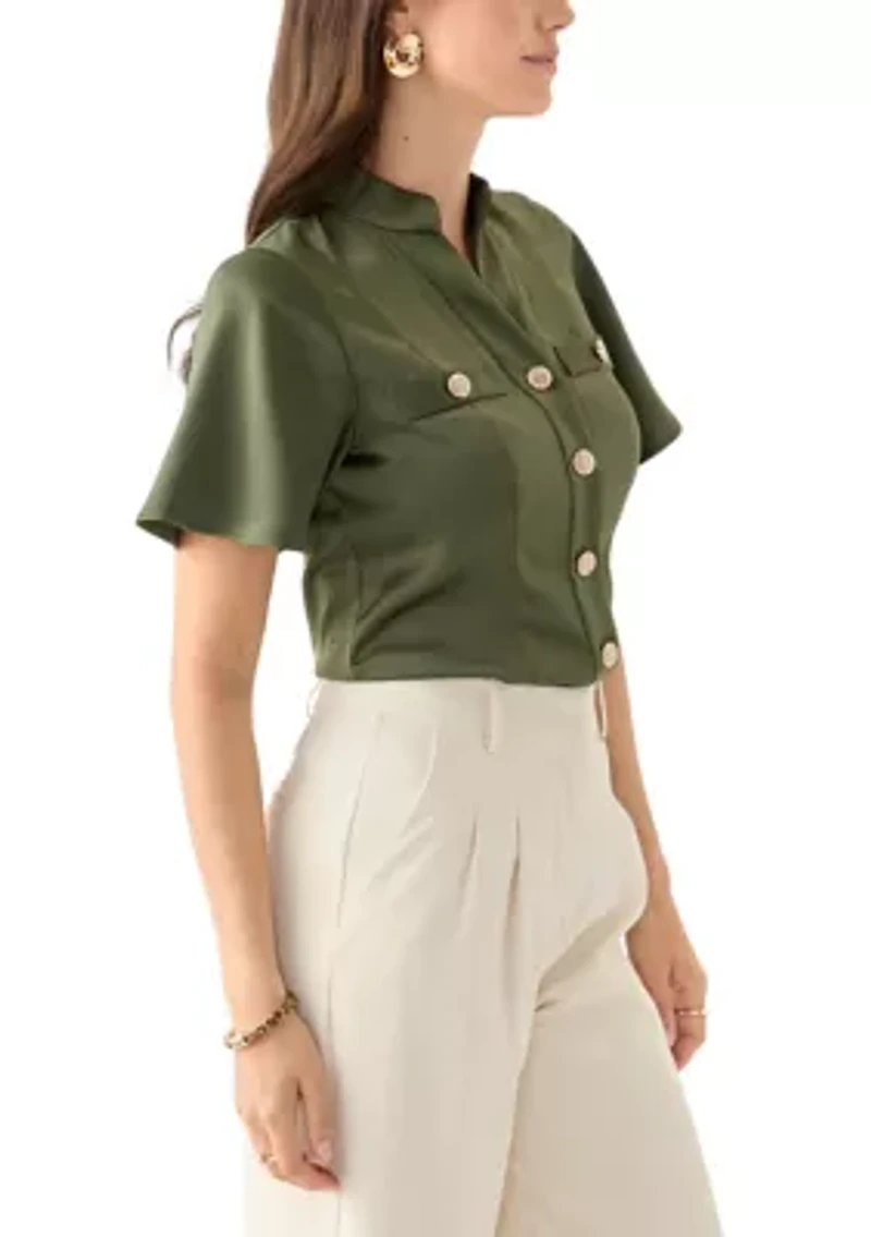 Women's Satin Puff Sleeve Blouse