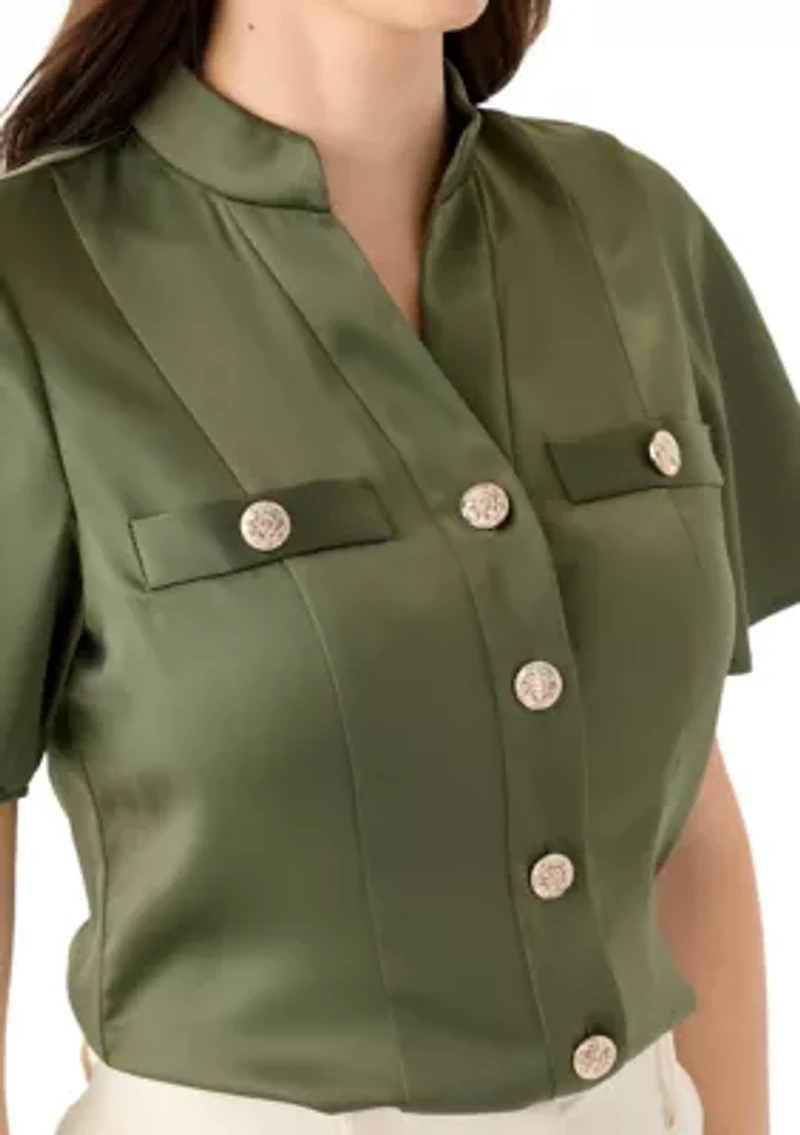 Women's Satin Puff Sleeve Blouse