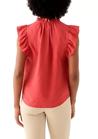 Petite Flutter Sleeve Split Neck Top