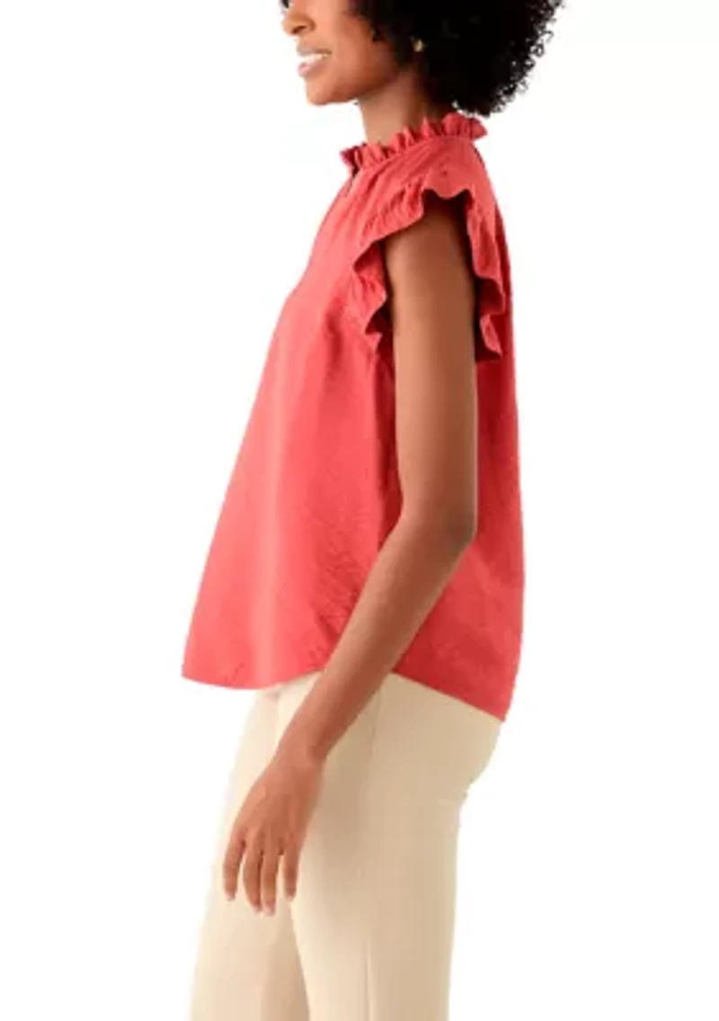 Petite Flutter Sleeve Split Neck Top