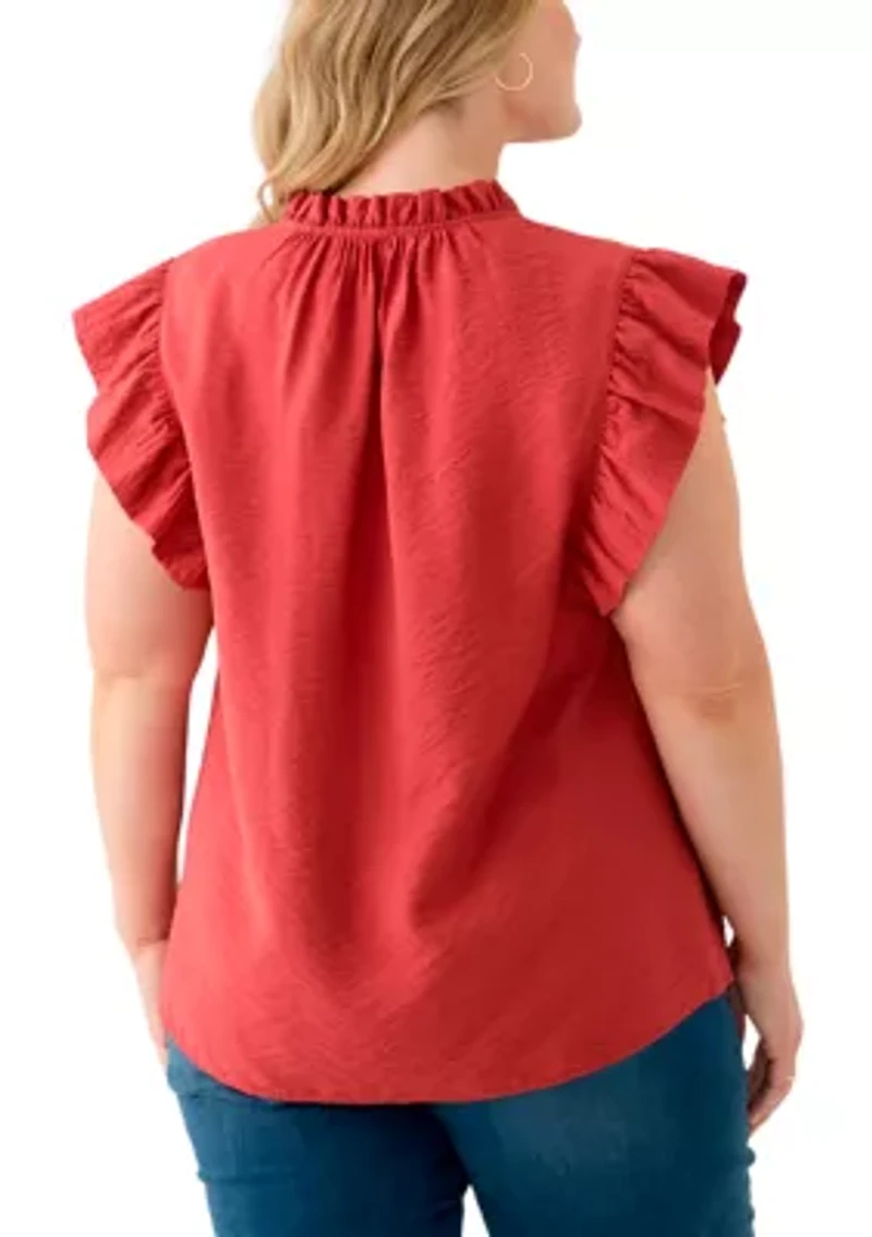 Plus Trapunto Stitched Ruffle Sleeve Blouse