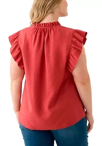 Plus Trapunto Stitched Ruffle Sleeve Blouse