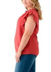 Plus Trapunto Stitched Ruffle Sleeve Blouse
