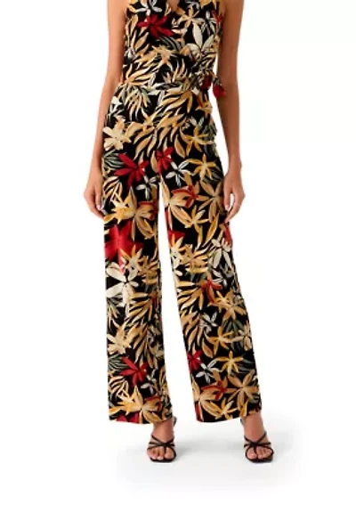 Petite High Rise Pull On Tropical Print Trousers