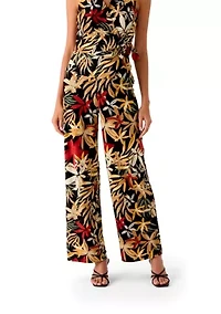 Petite High Rise Pull On Tropical Print Trousers