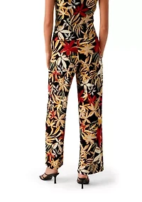 Petite High Rise Pull On Tropical Print Trousers