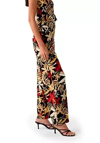 Petite High Rise Pull On Tropical Print Trousers