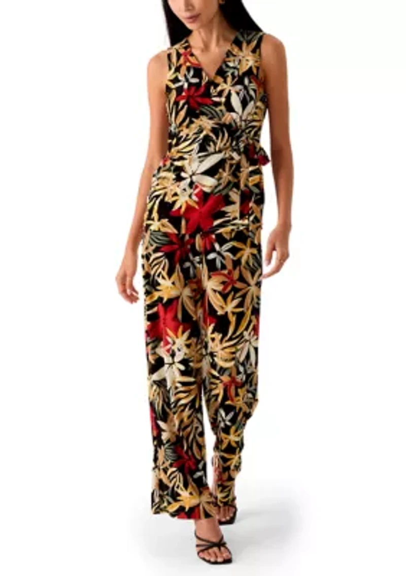 Petite High Rise Pull On Tropical Print Trousers