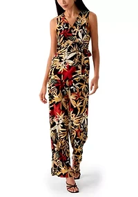 Petite High Rise Pull On Tropical Print Trousers