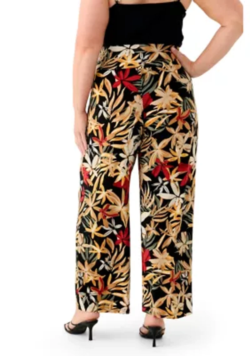 Plus Pull On Wide Waistband Printed Palazzo Pants