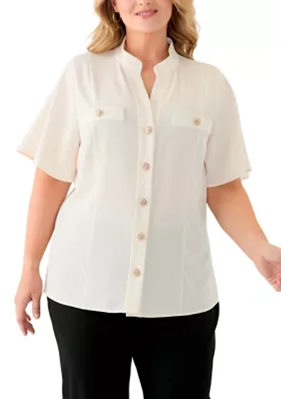 Plus Short Sleeve Lace Trim Top