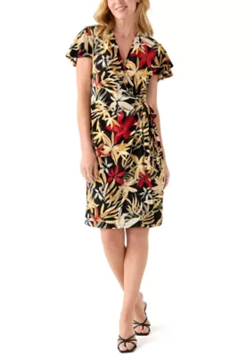 Women's Flutter Sleeve Classic Wrap Dress