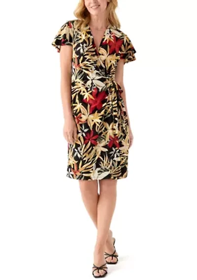 Women's Flutter Sleeve Classic Wrap Dress