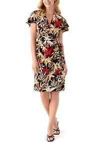Women's Flutter Sleeve Classic Wrap Dress