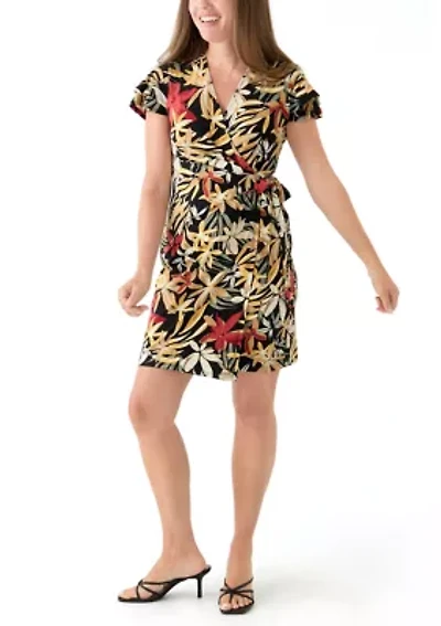 Petite Flutter Sleeve Wrap Dress