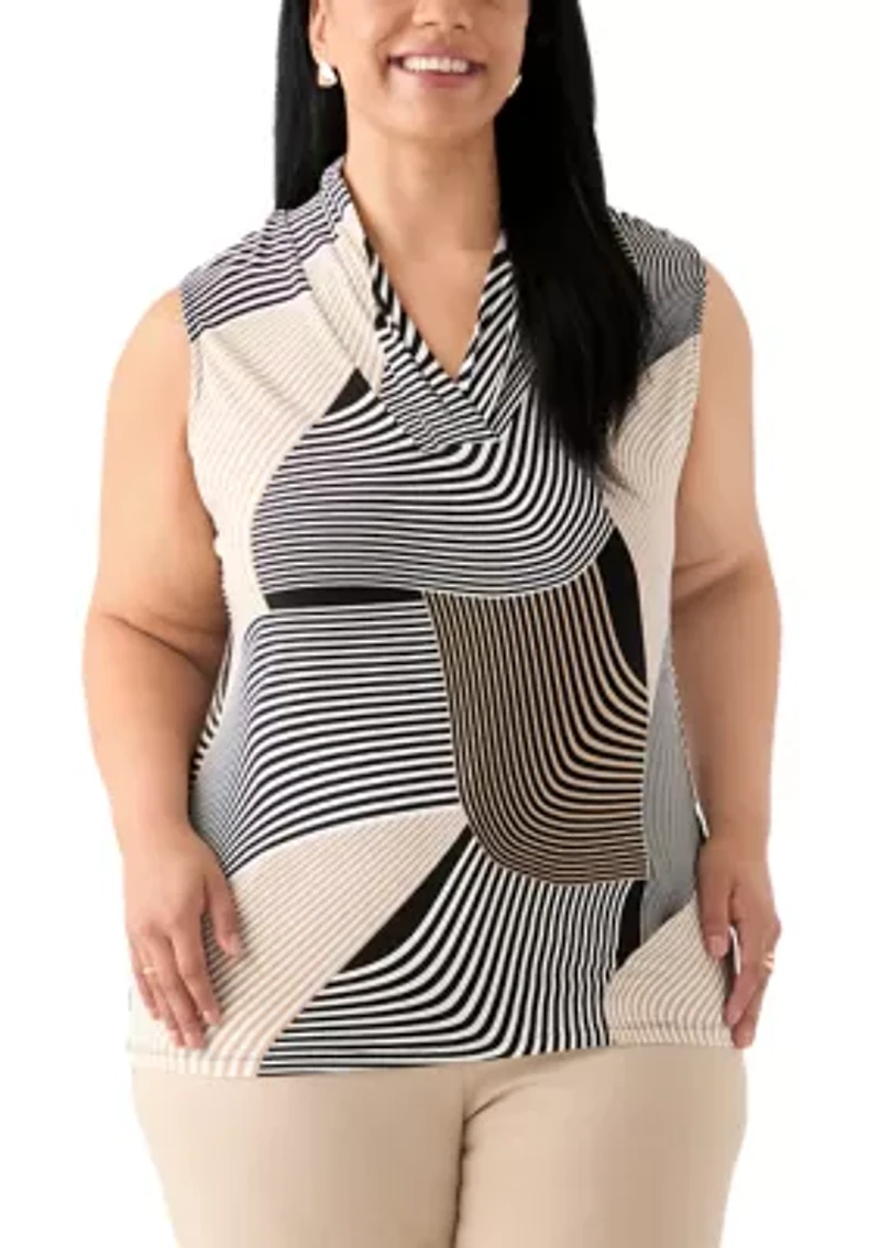 Plus Printed Triple Pleated Blouse