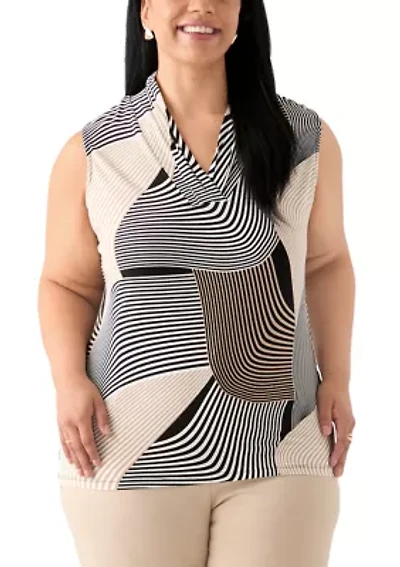 Plus Printed Triple Pleated Blouse