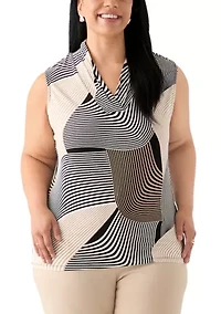 Plus Printed Triple Pleated Blouse