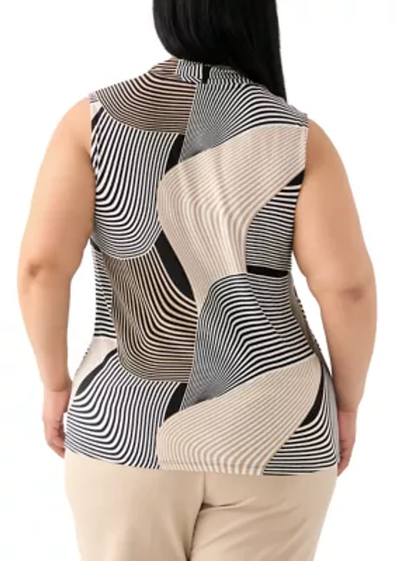 Plus Printed Triple Pleated Blouse