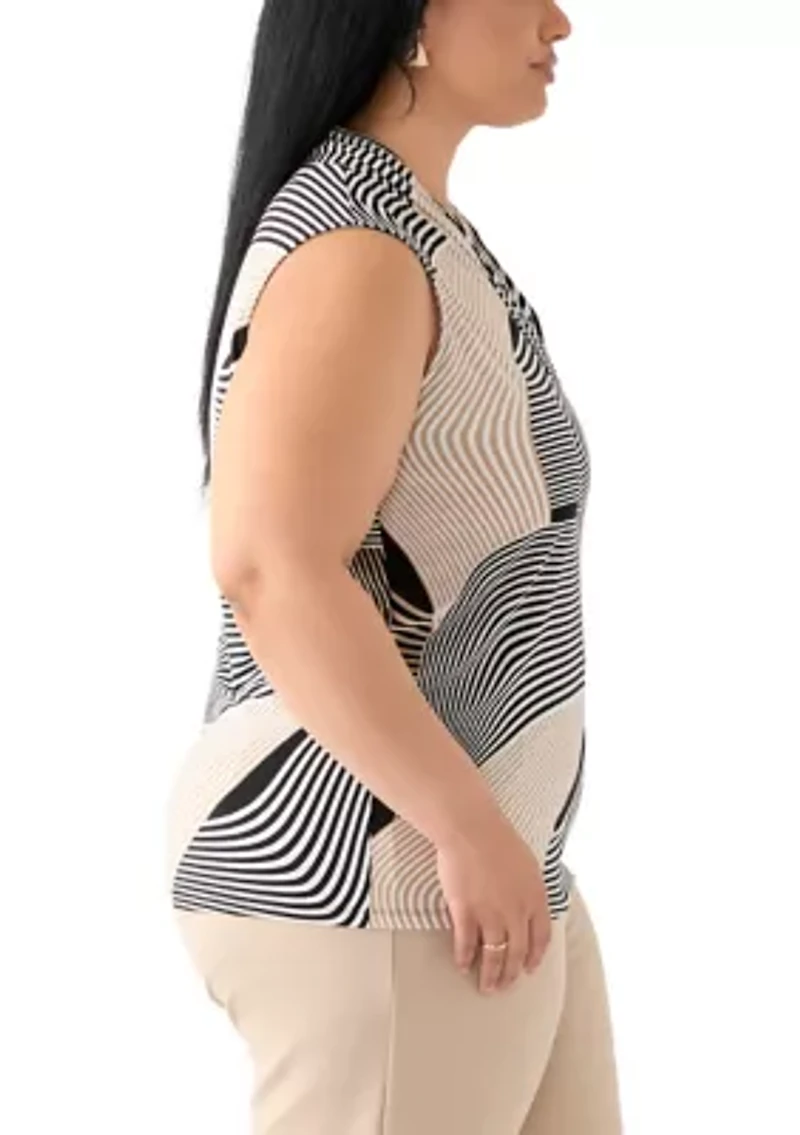 Plus Printed Triple Pleated Blouse