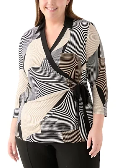 Plus Printed Knit Wrap Top