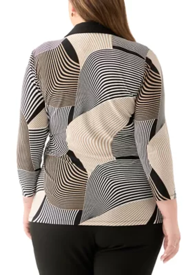 Plus Printed Knit Wrap Top
