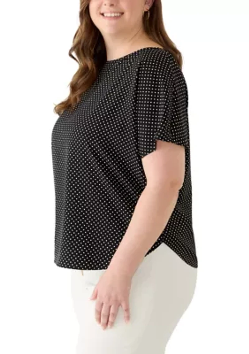 Plus Polka Dot Boat Neck Top