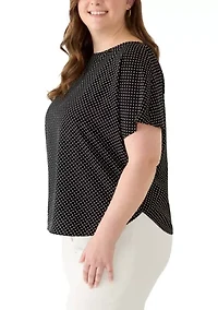 Plus Polka Dot Boat Neck Top