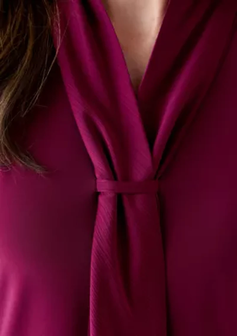 Women's Long Sleeve Mixed Media Front Tie Blouse
