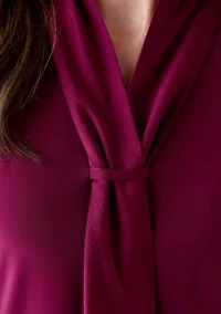 Women's Long Sleeve Mixed Media Front Tie Blouse