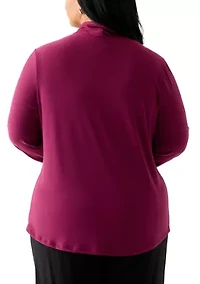 Plus Long Sleeve Mixed Media Tie Top