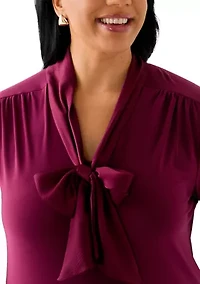 Plus Long Sleeve Mixed Media Tie Top