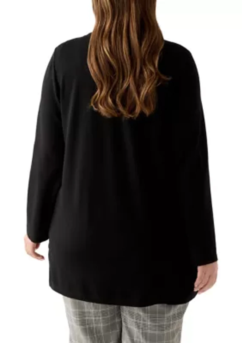 Plus Serenity Knit Open Cardigan with Heatset Trim