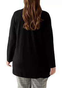 Plus Serenity Knit Open Cardigan with Heatset Trim