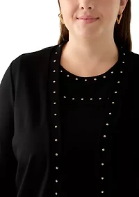 Plus Serenity Knit Open Cardigan with Heatset Trim