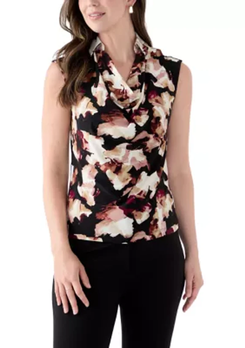 Women's Extended Shoulder Cowl Neck Floral Top