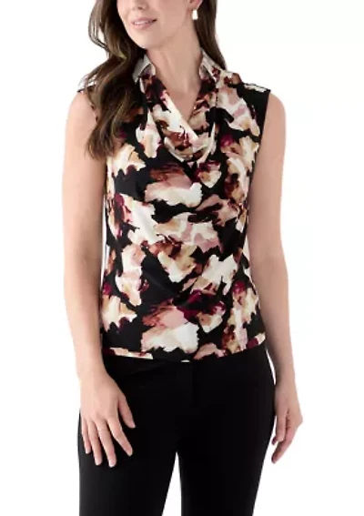 Women's Extended Shoulder Cowl Neck Floral Top