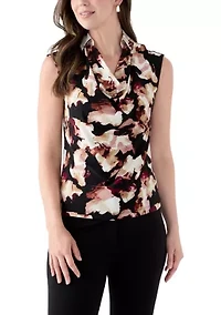 Women's Extended Shoulder Cowl Neck Floral Top