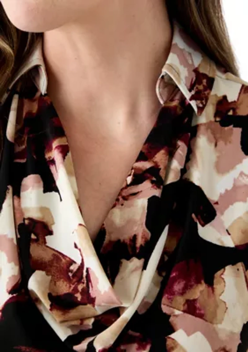Women's Extended Shoulder Cowl Neck Floral Top