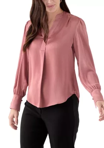 Women's Long Blouson Sleeve V-Neck Blouse