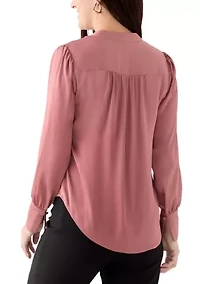 Women's Long Blouson Sleeve V-Neck Blouse