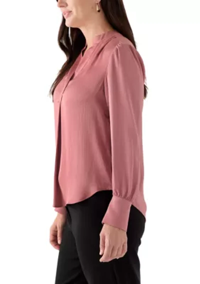 Women's Long Blouson Sleeve V-Neck Blouse